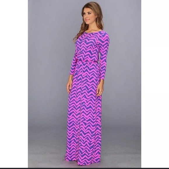 Lilly Pulitzer Pink and Purple Long Sleeve Maxi Dress - Picture 1 of 9